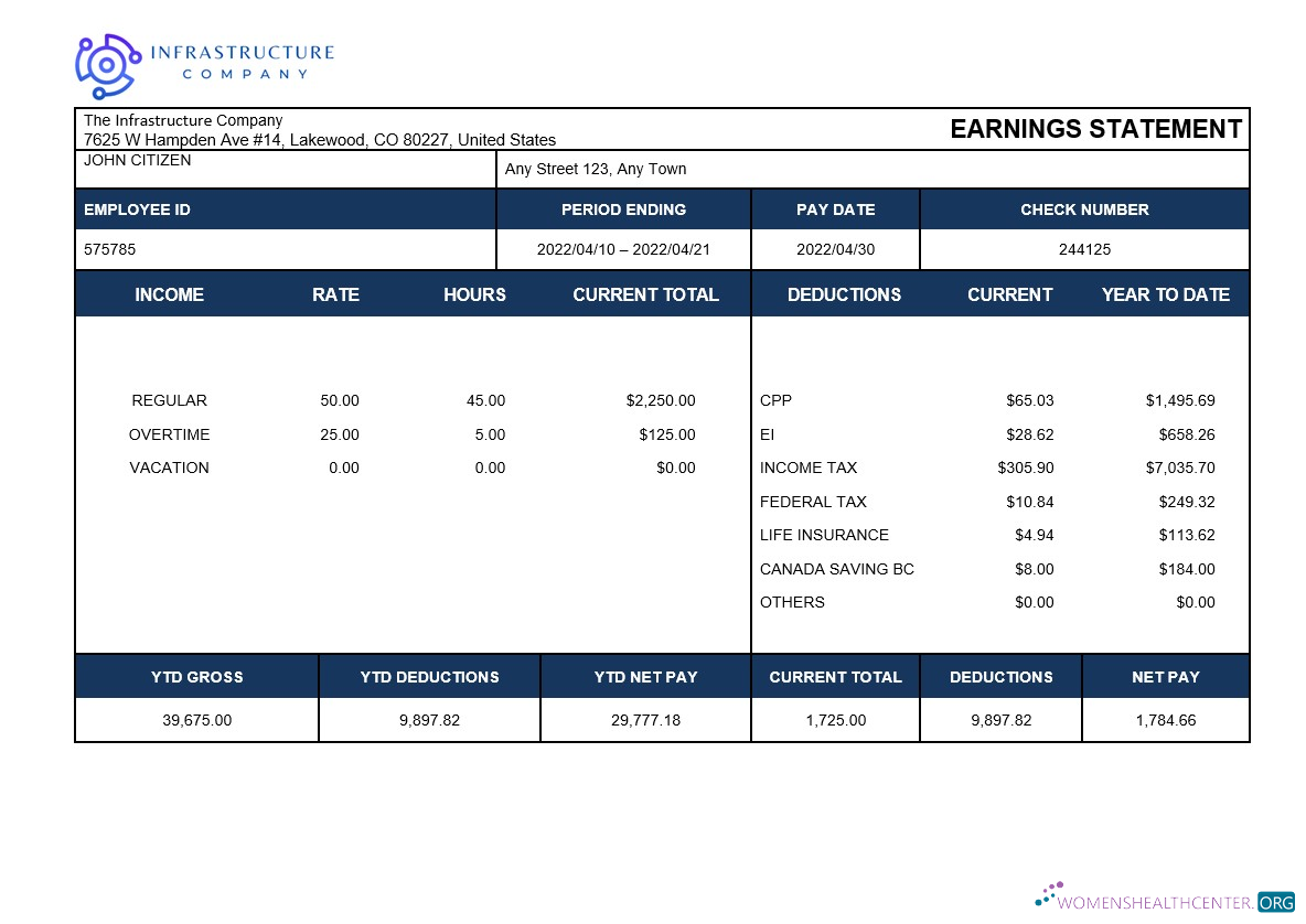Download infrastructure company payslip template in Word and PDF formats Photoshop template